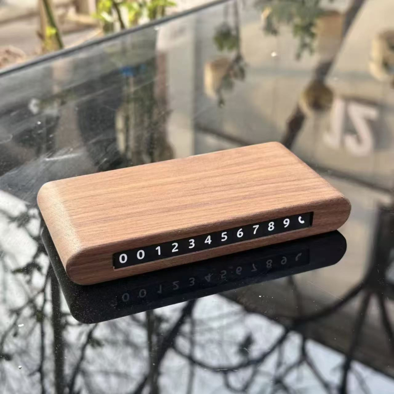Ideiglenes parkolási jelzés telefonszámmal, diófából készült, Modell A-4, rejtett típus, logóval testreszabható, kézműves DIY