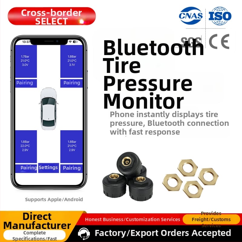 Bluetooth TPMS sapka – Külső vezeték nélküli gumiabroncsnyomás-figyelő szenzor, univerzális, digitális kijelző, 0–900 kPa tartomány