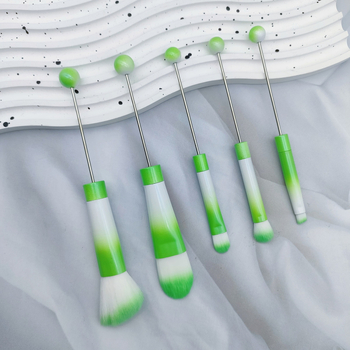 5-брой DIY комплект грим четки с метална дръжка и мъниста, наклонена глава – за руж, пудра, сенки за очи и четка за вежди