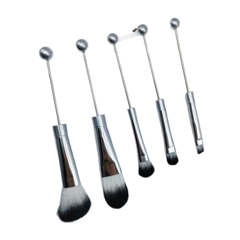 5-брой DIY комплект грим четки с метална дръжка и мъниста, наклонена глава – за руж, пудра, сенки за очи и четка за вежди