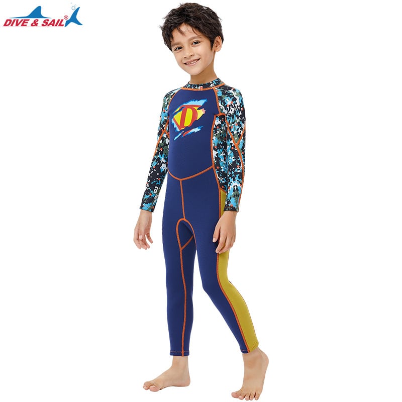 Dječji neoprenski kombinezon 2,5 mm, jednocjelni za ronjenje, snorkeling i surfanje – topao, karikaturni uzorak, DIVE & SAIL