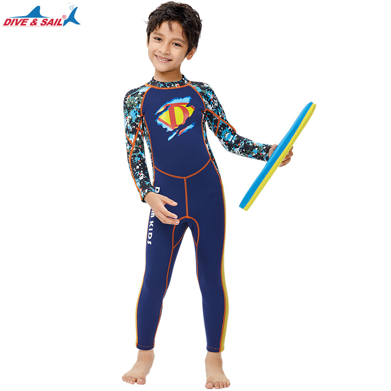 Dječji neoprenski kombinezon 2,5 mm, jednocjelni za ronjenje, snorkeling i surfanje – topao, karikaturni uzorak, DIVE & SAIL
