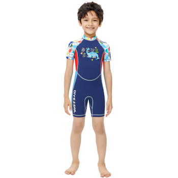 DIVE&SAIL Gyerekek 2 mm-es neoprén rövid ujjú egyrészes ruha, termális védelem a snorkelhez és a surfinghez, napvédelem