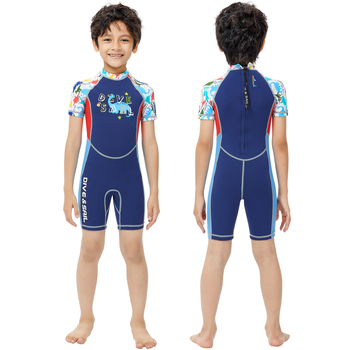 DIVE&SAIL Gyerekek 2 mm-es neoprén rövid ujjú egyrészes ruha, termális védelem a snorkelhez és a surfinghez, napvédelem