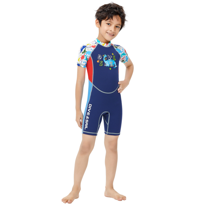 DIVE&SAIL Gyerekek 2 mm-es neoprén rövid ujjú egyrészes ruha, termális védelem a snorkelhez és a surfinghez, napvédelem