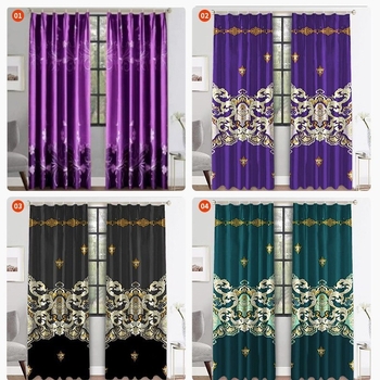 Závesy do obývačky, bez vŕtania, polyesterový potlačený materiál, čiastočné zatienenie 40–70%, štýl juhovýchodnej Ázie