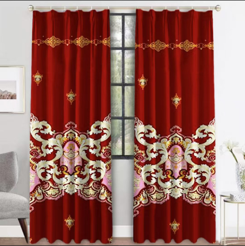 Závesy do obývačky, bez vŕtania, polyesterový potlačený materiál, čiastočné zatienenie 40–70%, štýl juhovýchodnej Ázie