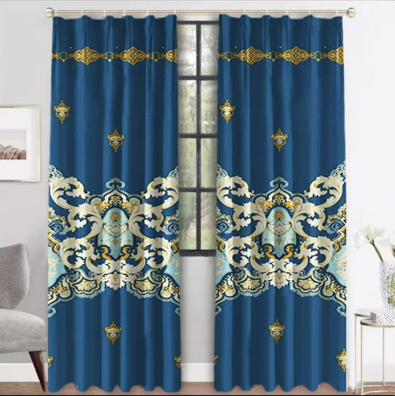 Závesy do obývačky, bez vŕtania, polyesterový potlačený materiál, čiastočné zatienenie 40–70%, štýl juhovýchodnej Ázie