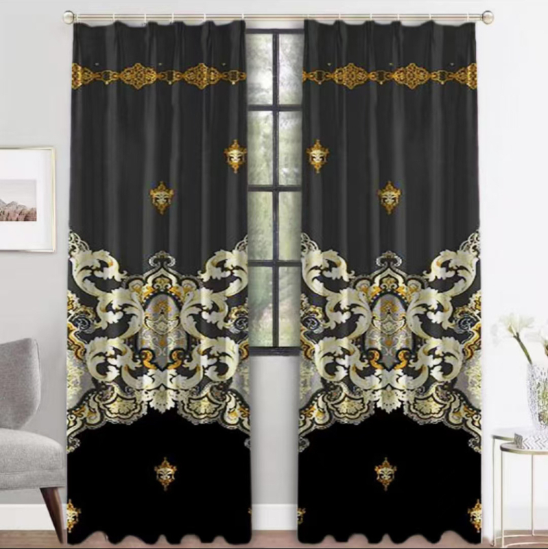 Závesy do obývačky, bez vŕtania, polyesterový potlačený materiál, čiastočné zatienenie 40–70%, štýl juhovýchodnej Ázie