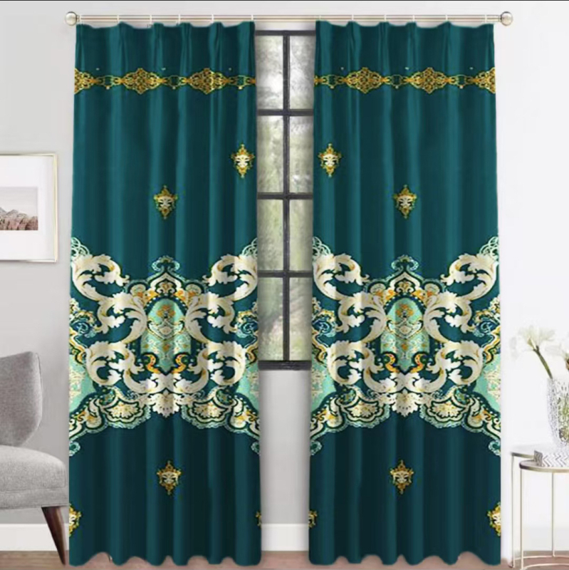 Závesy do obývačky, bez vŕtania, polyesterový potlačený materiál, čiastočné zatienenie 40–70%, štýl juhovýchodnej Ázie