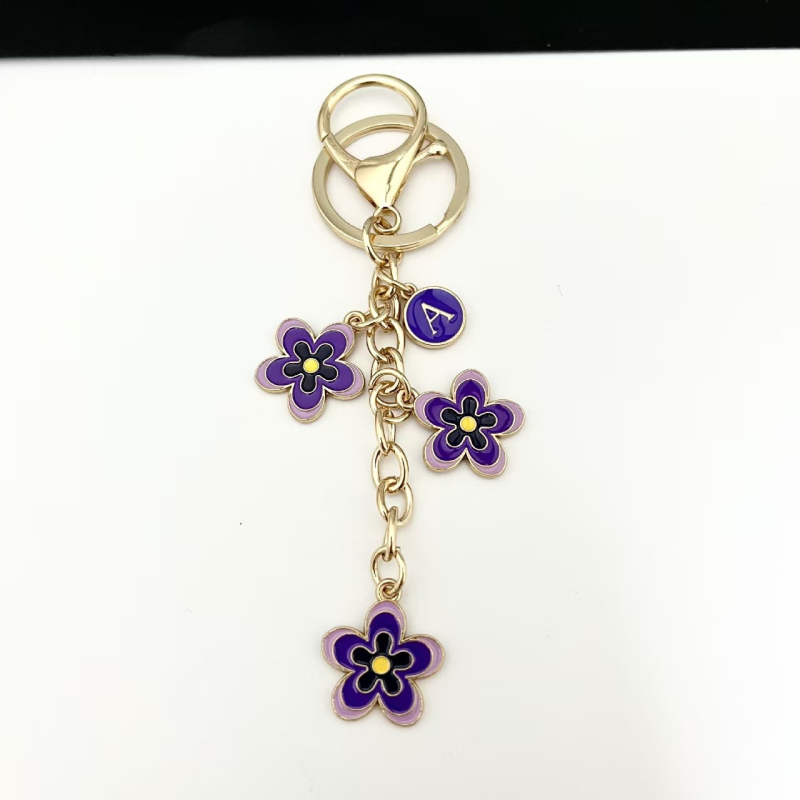 Kulcstartó gradient virág- és betűdesignnal, cinkötvözet, irodai stílus, táskadísz és autókulcs-lánc, ajándék