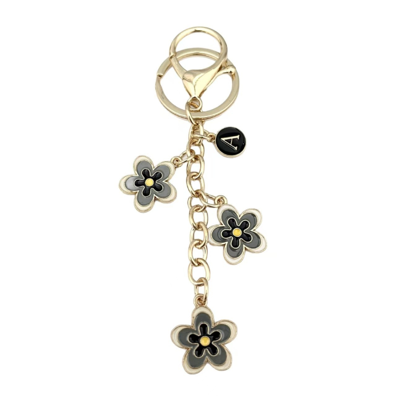 Kulcstartó gradient virág- és betűdesignnal, cinkötvözet, irodai stílus, táskadísz és autókulcs-lánc, ajándék