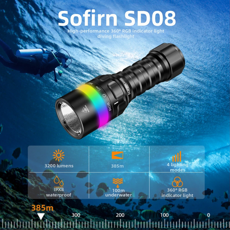 Sofirn SD08 potápačské svetlo SST70 LED, 3200 lm, 21700 batéria, hliníková zliatina
