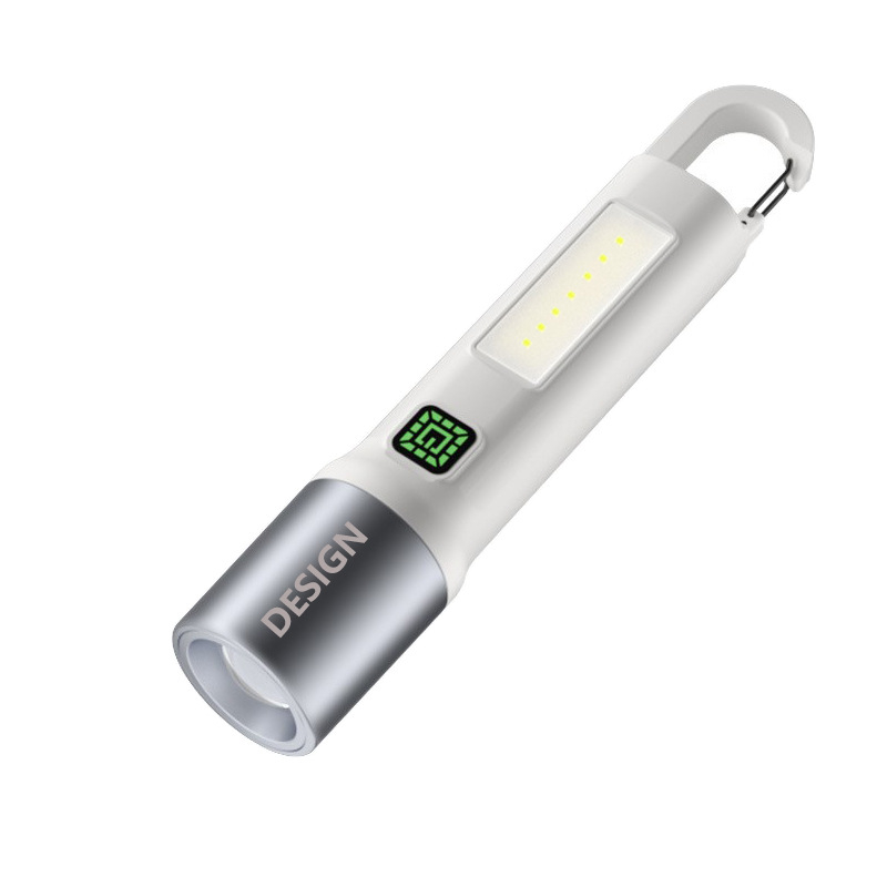 Външен LED фенер с COB странично осветление, ръчно задвижване, презареждаем, с ключодържател, обхват 100–200 м