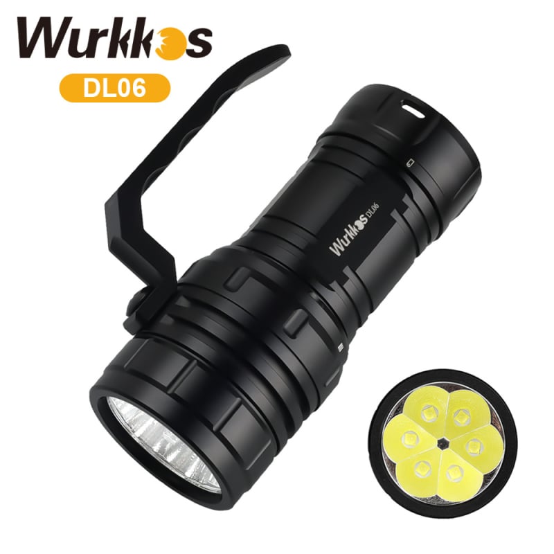WURKKOS DL06 potápačská LED lampa s dlhým dosahom, do 15000 lúmenov, batéria 21700, hliníková zliatina