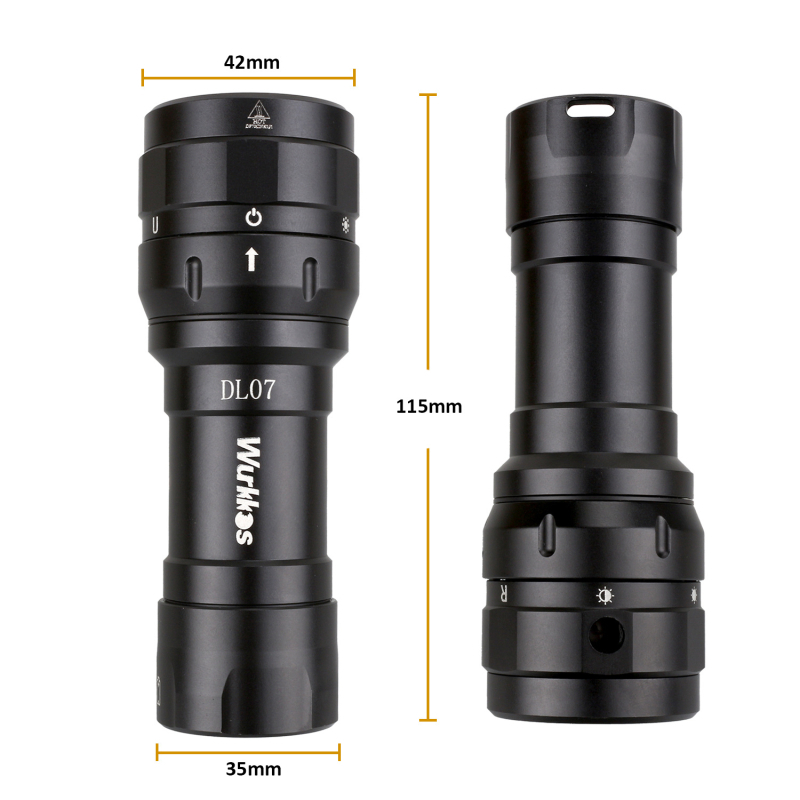 WURKKOS DL07 Lanternă de scufundări, aliaj de aluminiu, 3000 lumeni, iluminare infraroșie, personalizare disponibilă