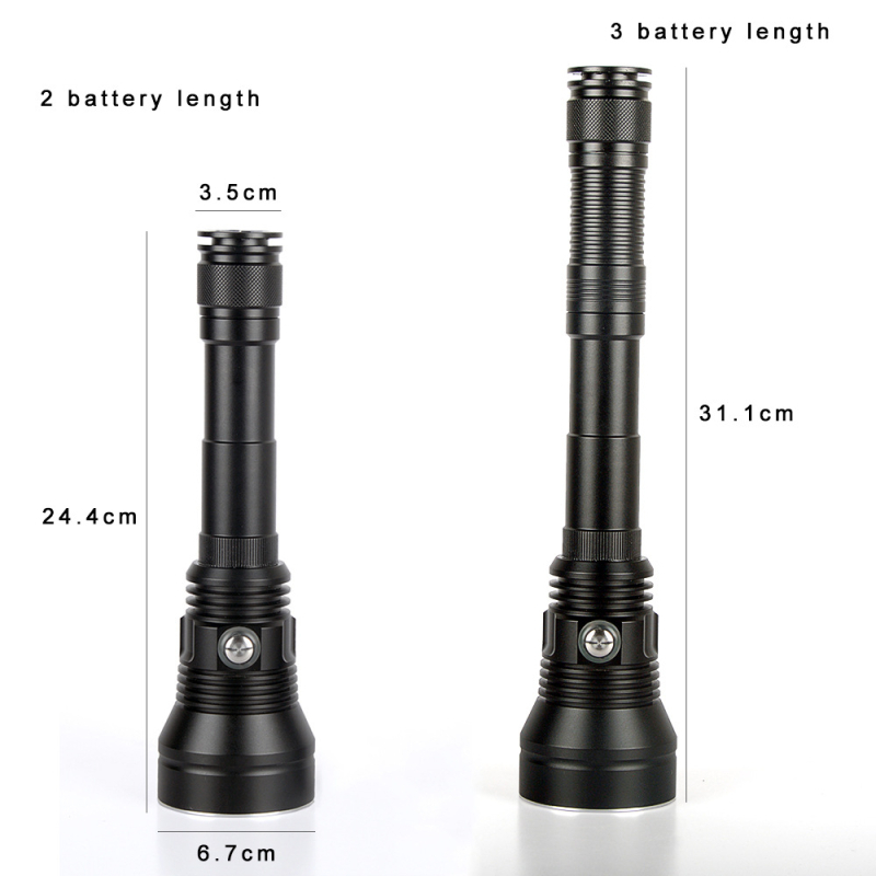 LED гмуркащ фенер с алуминиев корпус, 30W, обхват 500 м+, използва 26650 батерия (батерията не е включена)