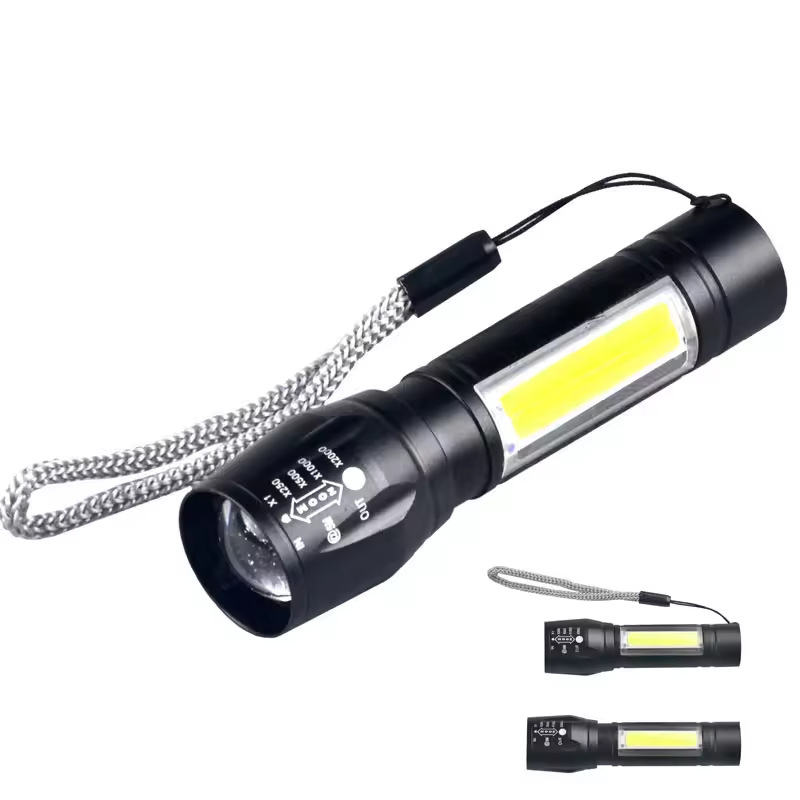 LED baterijska svjetiljka s COB bočnim svjetlom, teleskopski zum, dugi domet 200–500 m, USB punjenje, prijenosna višenamjenska radna svjetiljka