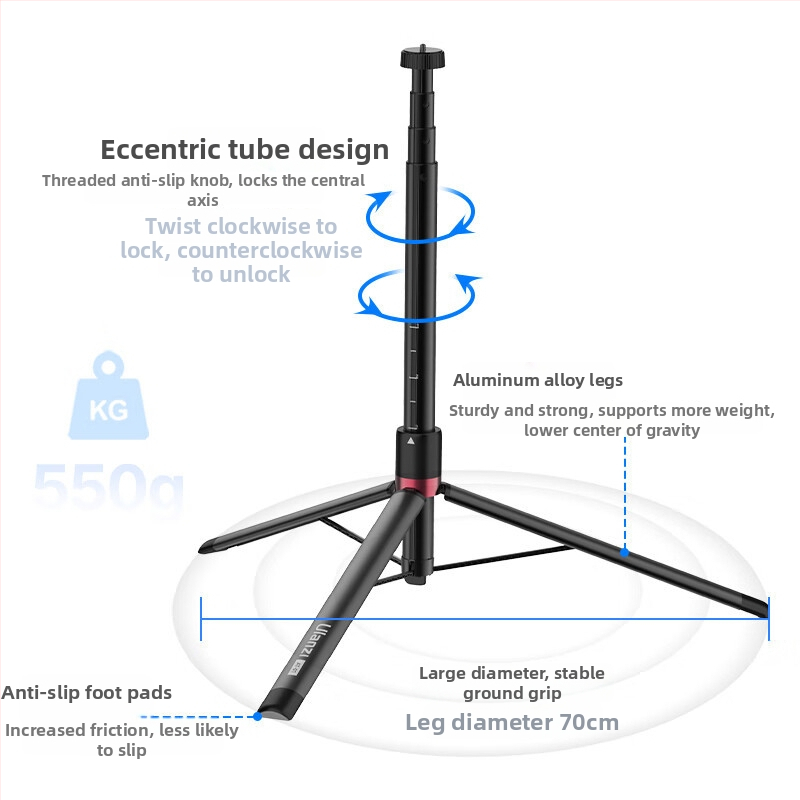 Prenosný fotografický stojan so systémom s kladkou pre mobilný telefón — hliníková zliatina, nosnosť 2–5 kg, rýchlouzáverová doska, bez PTZ