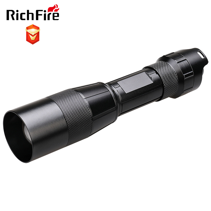 RichFire LED svjetiljka s neprekidnim podešavanjem svjetla, 5W, 2600mAh, aluminijska legura, crvena/zelena svjetlost i IR, napajanje baterijom, domet 100–200 m