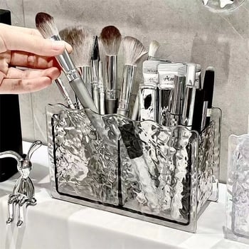 Kutija za kozmetičko skladištenje s dvije pregrade i držačem za olovke, bez poklopca, PET plastika, kapacitet 1 L, stil lagan luksuz