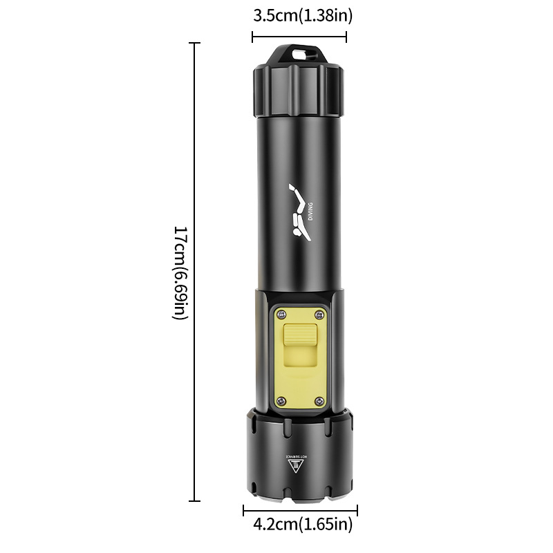 Podvodna svjetiljka za ronjenje s USB punjenjem, aluminijska legura, 15W, 350+ lumena, domet 100–200 m
