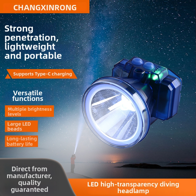 Potápačská čelovka LED, nabíjateľná Li-Po 4000mAh, 8W, vodotesná, dosah ≥500m