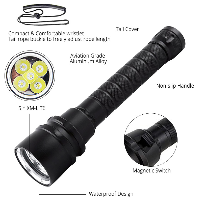 Potapljačka LED lampica s magnetskim reguliranjem osvjetljenja, LED, 50W, kućište od aluminijske legure