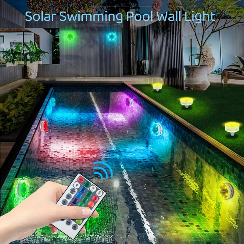 Ηλιακό LED φώτισμα κατάδυσης εξωτερικού χώρου – 12 LED, IP68, RGB, 4.5V, τηλεχειριστήριο