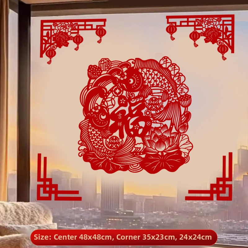 Okno nálepky Rok Koňa 2026 s požehnaním slov | Materiál: flokovaná látka; Balenie: OPP taška; Značka: Hong Kong qi