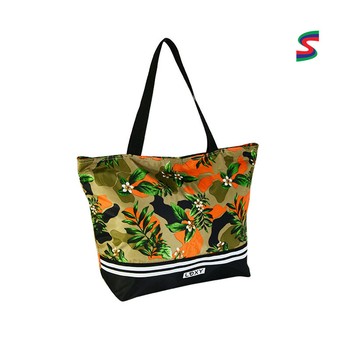 Plažna torba s tropskim biljnim uzorkom, poliester, prozračna i vodootporna, prugasti uzorak, unisex, kapacitet 20-35 L