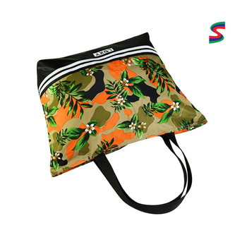 Plažna torba s tropskim biljnim uzorkom, poliester, prozračna i vodootporna, prugasti uzorak, unisex, kapacitet 20-35 L
