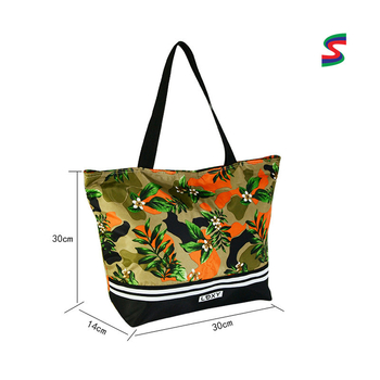 Plažna torba s tropskim biljnim uzorkom, poliester, prozračna i vodootporna, prugasti uzorak, unisex, kapacitet 20-35 L