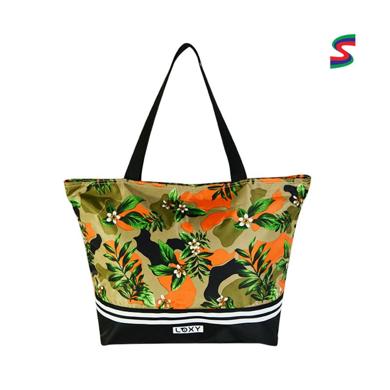 Plažna torba s tropskim biljnim uzorkom, poliester, prozračna i vodootporna, prugasti uzorak, unisex, kapacitet 20-35 L