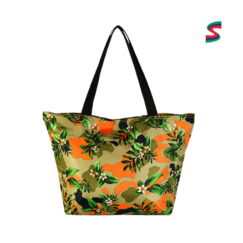 Plažna torba s tropskim biljnim uzorkom, poliester, prozračna i vodootporna, prugasti uzorak, unisex, kapacitet 20-35 L