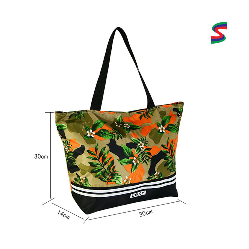 Plažna torba s tropskim biljnim uzorkom, poliester, prozračna i vodootporna, prugasti uzorak, unisex, kapacitet 20-35 L