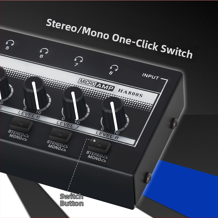 Ενισχυτής ακουστικών παρακολούθησης και μίκτης 4/8 καναλιών – HA800S, 12V, 5W, ήχος 2.0 καναλιών