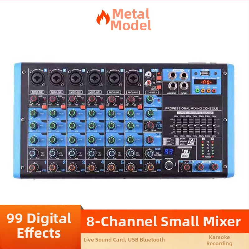 4-kanálový Bluetooth USB audio mixér pre pódium a živé vysielanie