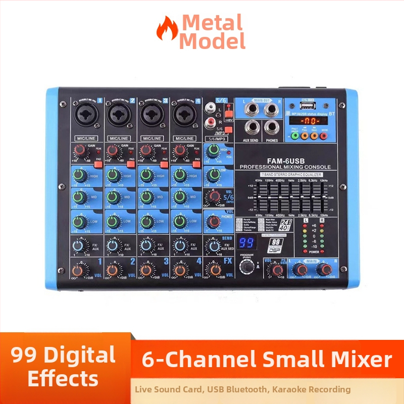 4-kanálový Bluetooth USB audio mixér pre pódium a živé vysielanie