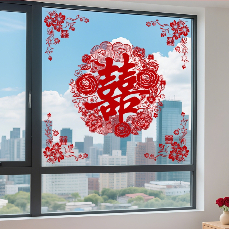 Maiwei statická nálepka na okno pre svadobnú výzdobu – inštalácia bez vŕtačky, okno výzdoba na svadbu