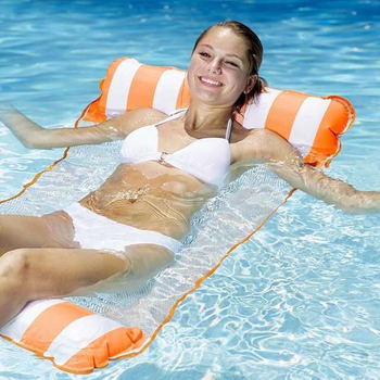 Naduvani bazenski hamak, sklOPivi prugasti dizajn s mrežom, ekološki PVC, Summer Fun