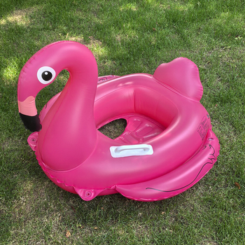 Inel de înot gonflabil în formă de flamingo pentru copii, cu mâner, PVC 0,25 mm, model desen animat, inel de șezut, potrivit pentru înot și plimbări în apă
