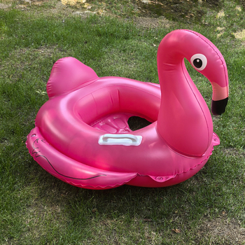 Inel de înot gonflabil în formă de flamingo pentru copii, cu mâner, PVC 0,25 mm, model desen animat, inel de șezut, potrivit pentru înot și plimbări în apă