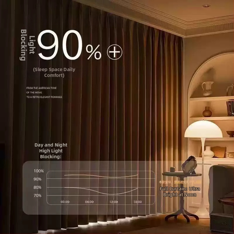 Zatemňovacia záves jednofarebný s tepelnou izoláciou a dizajnom na zvýšenie výšky, polyesterový žakard, nordický štýl, vhodný do obývačky, spálne, balkóna a rohového okna