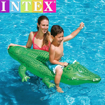 INTEX dvostruka napuhana plovka za vodu u obliku krokodila s držačem, PVC materijal