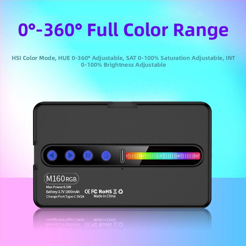 LED výplňové svetlo M160 RGB – Prenosné ručné RGB svetlo pre živé vysielanie a fotografovanie, integrovaná batéria, nastaviteľná farebná teplota 2500K–9900K