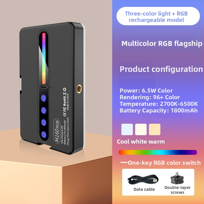 LED výplňové svetlo M160 RGB – Prenosné ručné RGB svetlo pre živé vysielanie a fotografovanie, integrovaná batéria, nastaviteľná farebná teplota 2500K–9900K