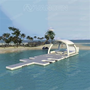 Водна надуваема плаваща платформа от PVC, марка Vancen, модел Vancen-888, с надуваем воден сенник-бар и водна палатка