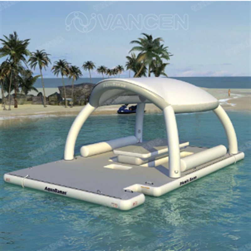 Водна надуваема плаваща платформа от PVC, марка Vancen, модел Vancen-888, с надуваем воден сенник-бар и водна палатка