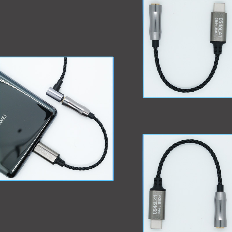 Type-C na 3,5 mm audio adapter kabel CS46L41 – digitalni dekoder zvuka i pojačalo za slušalice, bakreno srebrni vodiči
